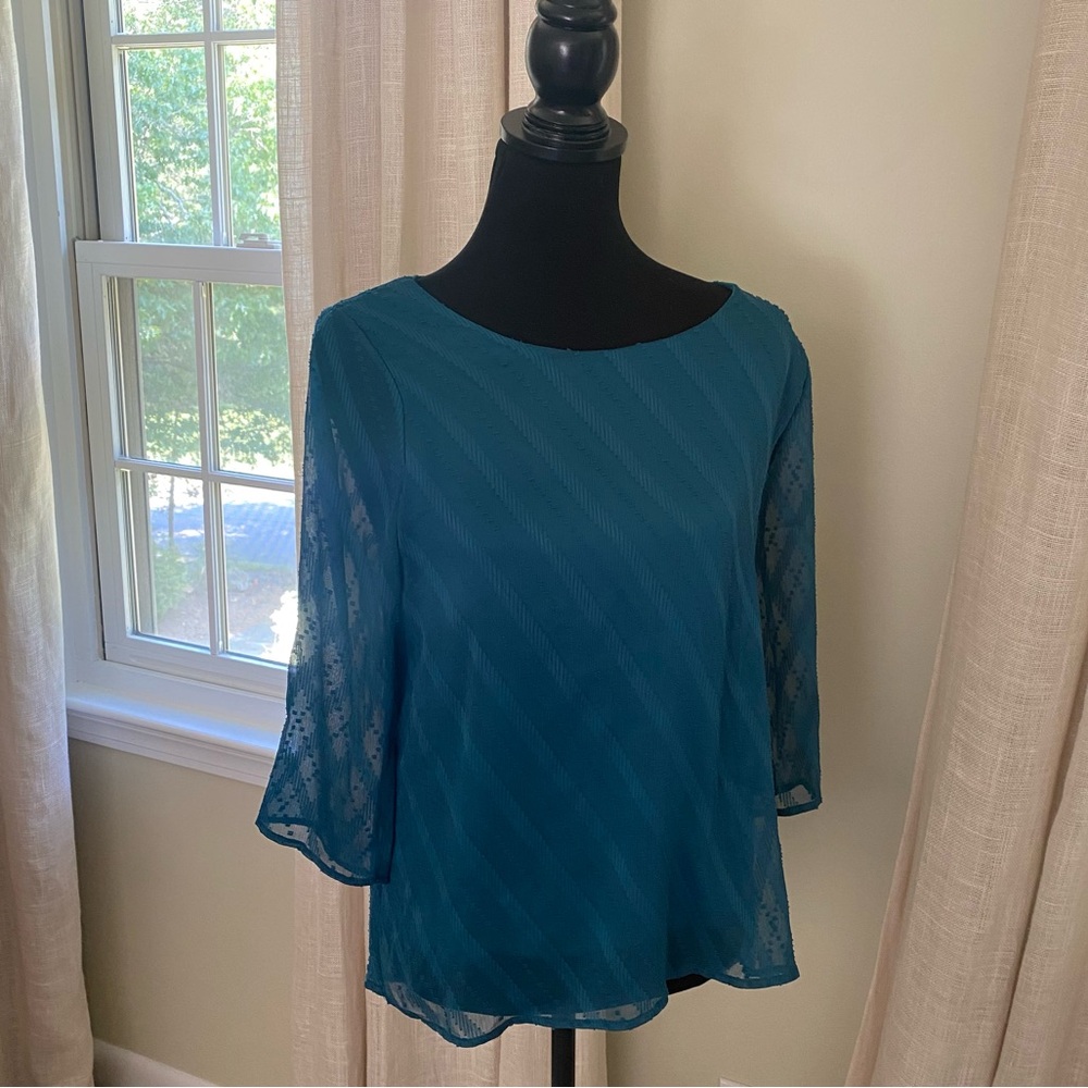Everly Teal Textured 3/4 Sleeve Blouse, Medium